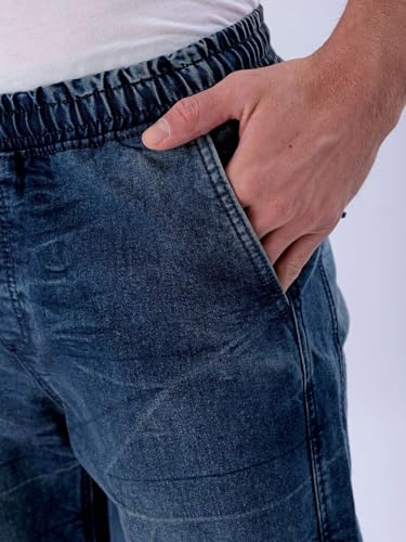 Image of The Indian Garage Co Men Loose Fit Solid Mid-Rise Stretchable Denim Joggers