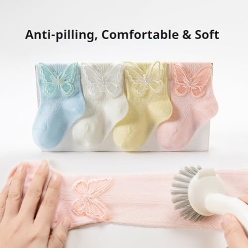 Baby Toddler Girl Knee-hight Lace Socks Kids Thin Mesh Princess Mary Jane Dress Socks Tube Uniform Stockings 4 Pairs4