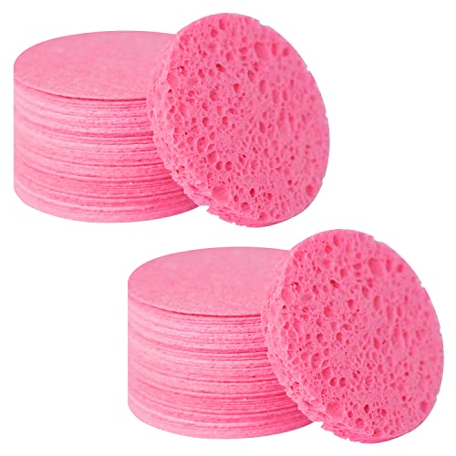 Spunspon 100-Count Facial Sponges Compressed Natural Cellulose Sponge Round Shape Face Sponge for Face Cleansing Exfoliating and Makeup Removal
