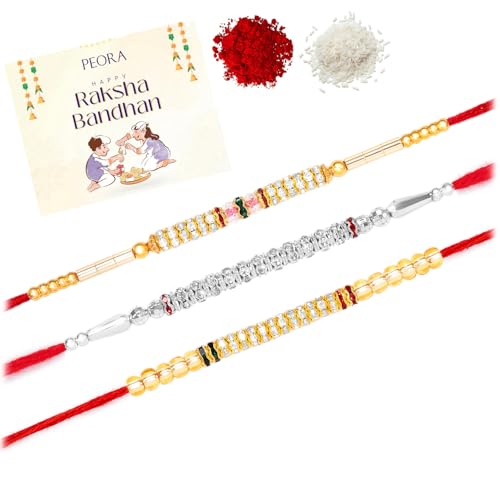 Image of Peora Om Shree Ram Swastik Rakhi for Brother Bhaiya | Crystal & Beads Studded | Red Thread | Raksha Bandhan Hamper with Roli Chawal Greeting Card