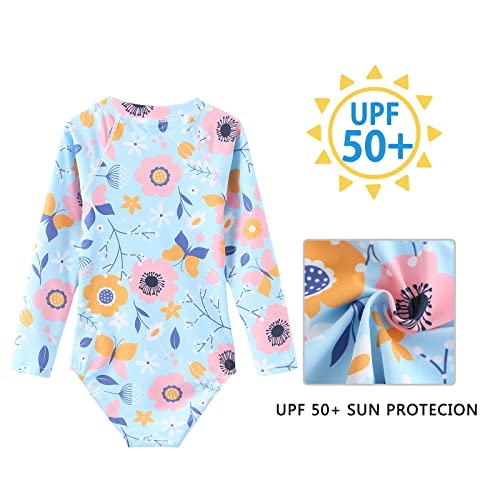 Image of Moon Tree Girls One Piece Swimsuits Long Sleeve Rash Guard Zipper Front Bathing Suit UPF 50+