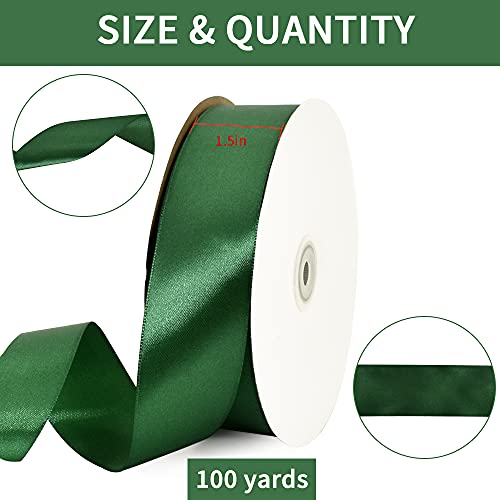 image for TONIFUL 1-1/2 Inch (40mm) x 100 Yards Dark Green Wide Satin Ribbon Sol