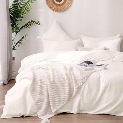 Parure de lit 100% coton lavé blanc cassé style hôtel de luxe - 2