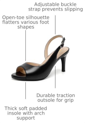 Image of RIBONGZ Block Heels for Women Closed Pointed Toe Heeled Slingback Chunky High Heel Ankle Strap Pumps Patent Leather Comfort Dressy Shoes for Work Party Prom Wedding Bridal Dress