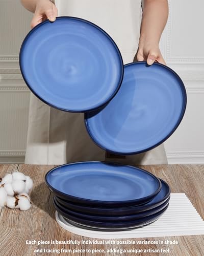 Image of Pokini Ceramic Dinner Plates Set of 6, 10inch Salad, Dessert Plates Dishes | Reactive Glaze Stoneware Dish Set, Dinner Plate for Dessert, Salad, Appetizer, Microwave & Dishwasher Safe, Scratch Resistant