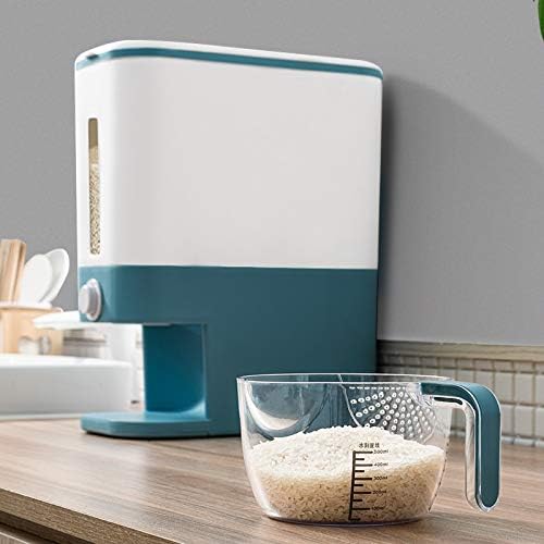 Automatic Cereal Dispenser Plastic Storage Box Measuring Cup Kitchen Food Tank Rice Container Organizer Grain Storage Cans - (Color: Blue)