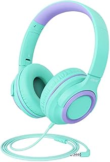 iClever HS22 słuchawki dla dzieci, słuchawki dla dzieci z ograniczoną głośnością 94 dB, dźwięk stereo, regulowany pałąk, składane, słuchawki dziecięce z mikrofonem do tabletu Shool,