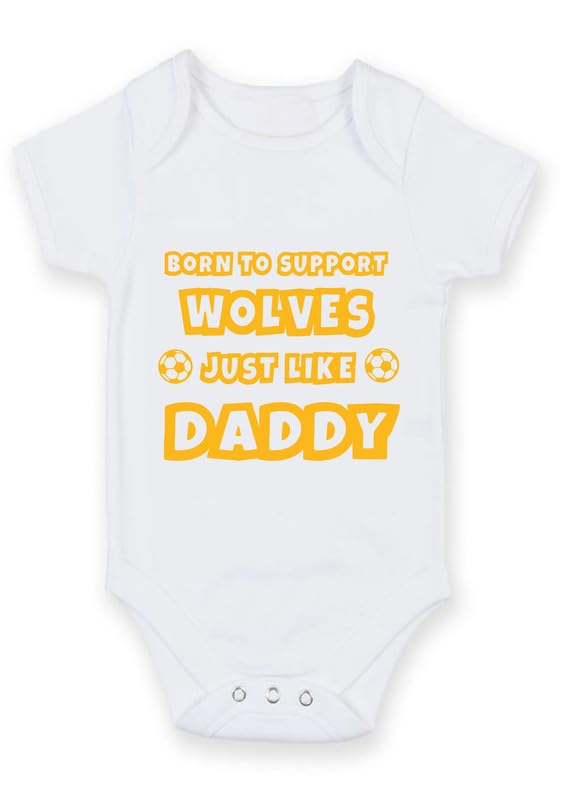 Football Baby Grow – White Cotton Onesie “Born to Support Wolves Just Like Daddy” Soccer Ball Design – Father's Day Gift for Newborns & Infant, Design-17, 6-9 months
