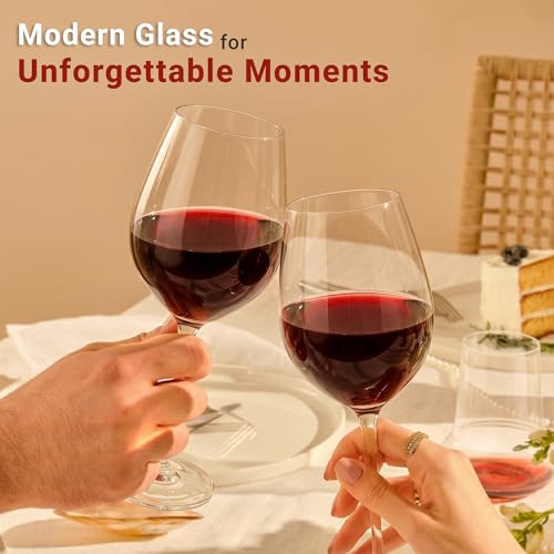 Image of Femora Italian Red Wine Glass Set of 2, 300 ml Crystal Glassware, Shatter Resistant Long Stem Wine Glasses for Red Wine, Dining Table & Home Bar