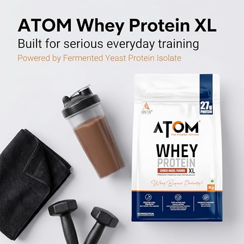 Image of AS-IT-IS ATOM Whey Protein XL, Choco Hazel Fusion, 1kg - with DigeZyme & Fermented Yeast Protein I High Absorption, Supports Muscle Growth, Recovery & Strength - Hybrid Protein for All Day Fuel