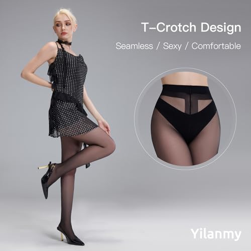Yilanmy 3 Pairs Sheer Tights for Women Ultra Thin T-Crotch Pantyhose High Waist Stockings 20D4