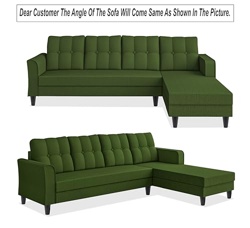 Image of Adorn India Maddox Tufted L Shape 6 Seater Sofa Set RHS (Green) (3 Year Warranty)