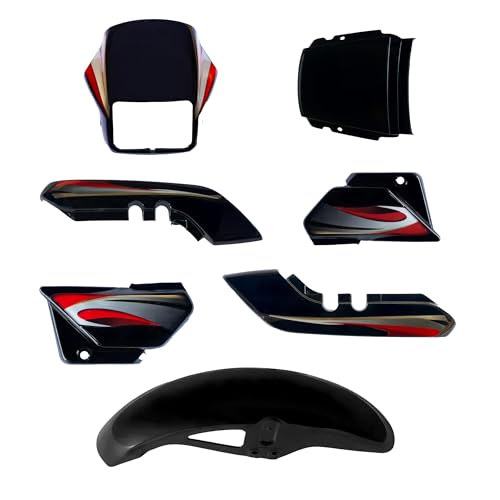 Image of GS Auto House Body Fiber Kit Compatible with Hero Splendor Plus - Full Set (Front Mudguard, Headlight Visor, Side Panels, Tail Panel) - High-Grade ABS Plastic - Black Red