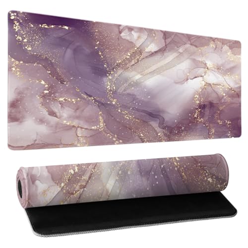 Image of Pink Marble Extended Gaming Mouse Pad Non-Slip Rubber Base Purple Large Mousepad 31.5x11.8in with Stitched Edge Waterproof Thick Keyboard Pads Computer Desk Laptop Mats for Work Game Office