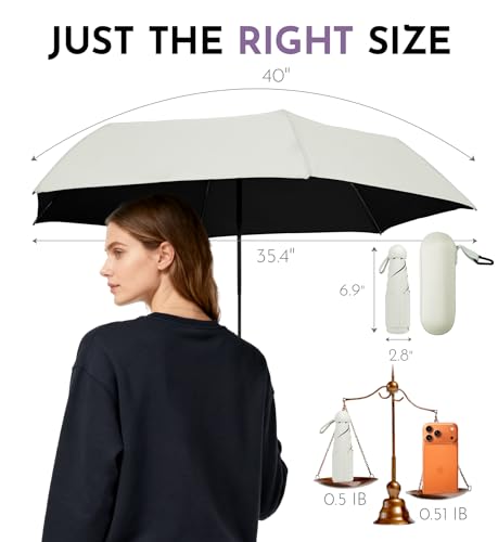 Image of LILAC Mini Travel Umbrella for Rain - 43 inch Large Coverage Small Compact Umbrella, Reinforced Strong Frame, Lightweight Portable Parasol with UPF 100+ UV Protection, Gifts for Adults, Seniors & Students