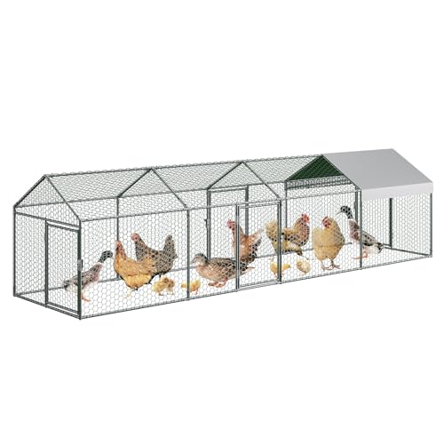 Garvee Large Metal Chicken Coop, Chicken Runs for Yard with Waterproof and Anti-UV Cover, Portable Chicken coop for Outdoor Chicken Rabbit Duck, Silve