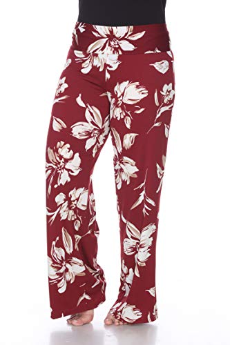 white mark Women's Super Soft Wideleg Lounge Floral High Waist Stretch Palazzo Pants Red