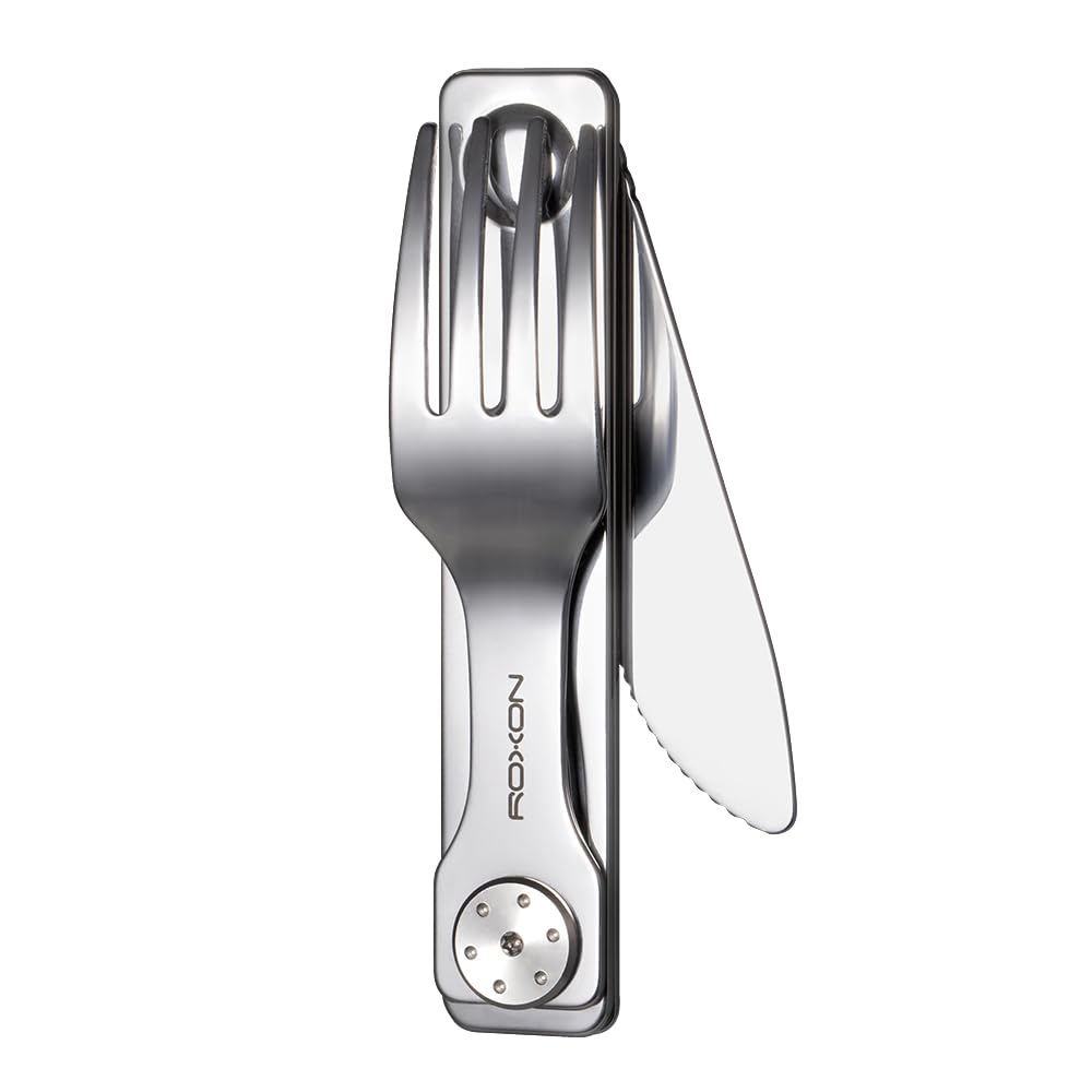 Roxon C3 Couverts de camping, 2 en 1, outil EDC | détachable avec fourchette et couteau pour le plein air le camping, la randonnée, vaisselle facile à transporter