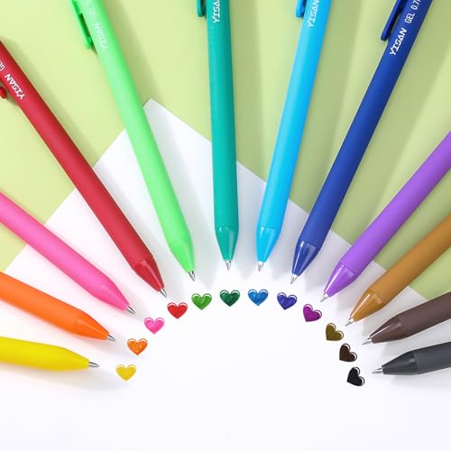 yisan colored gel pensjournal pens 07 mm colorful ink pensfine point fast dry 12 assorted colorssmooth writing for journaling and note takingretractableroller ball point71044