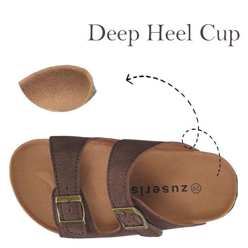 Image of ZUSERIS Kids Toddler Sandals Boys Girls Summer Slides | Soft Cork Footbed, Non-slip,Adjustable Straps,Comfort Suede Leather,Lightweight