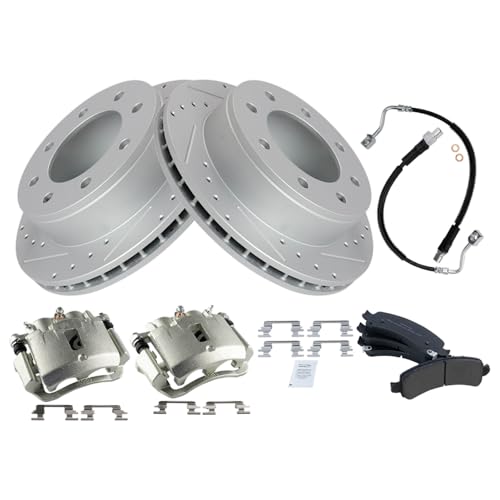 Image of TRQ Brake Pad & Rotor Kit Performance Semi-Metallic Compatible with 2003-2010 Chevrolet Express 2500 2011-2012 Express 3500 GMC Savana 2500 2007-2012 Savana 3500