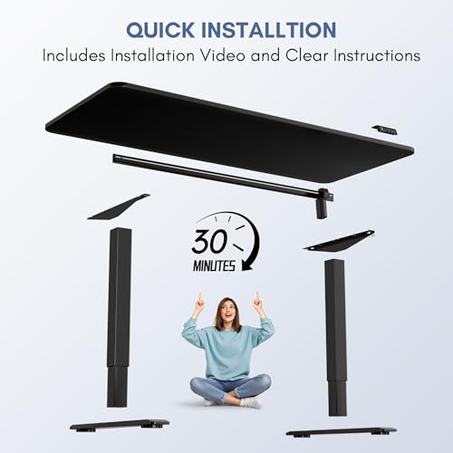 Furmax Electric Height Adjustable Standing Desk Large 63 x 24 Inches Sit Stand up Desk Home Office Computer Desk Memory Preset with T-Shaped Metal Bracket, Black
