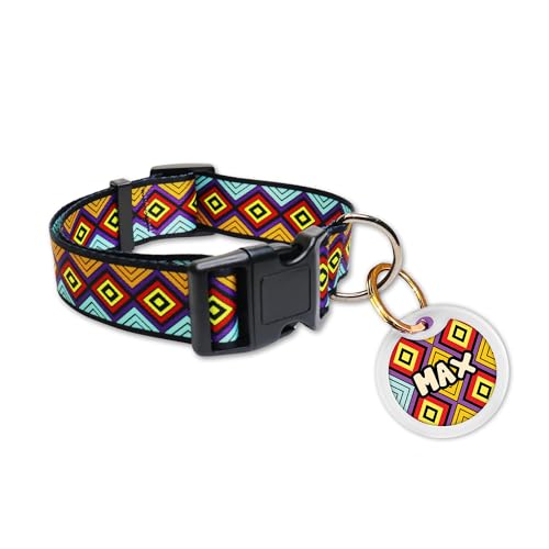 Image of Pawsindia Nylon Collar with Name Tag for Dogs & Cats (Aztec, 1.5 Inches) - Multi