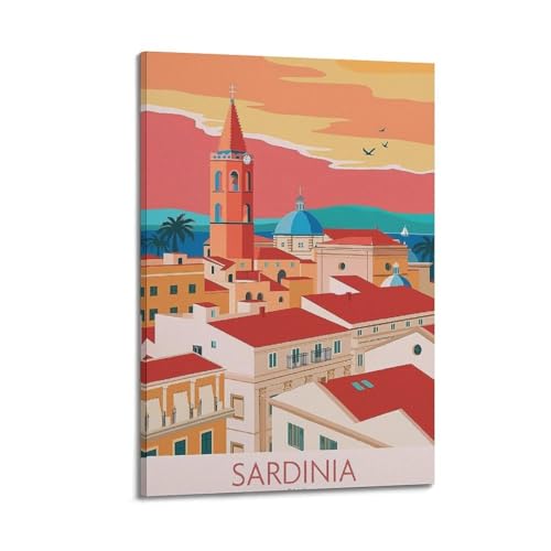 Poster Sardaigne Italie 30x45cm avec cadre en bois pour décoration salon