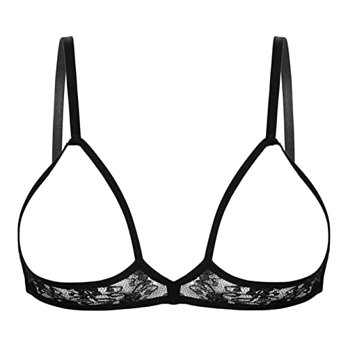 inhzoy Femme Soutien-Gorge sans Bonnet Ouvert Sexy Bra Bralette Seins Nu Lingerie de Nuit Sexy Coquine Hot Transparent Ajourée Brassière sans Armature Dentelle Noir L Cover