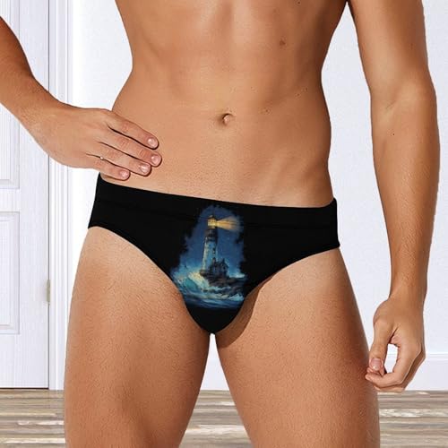 Lighthouse and Wave Men's Swim Briefs Low Waist Bikini Swimsuit Underwear Beach Swimwear4