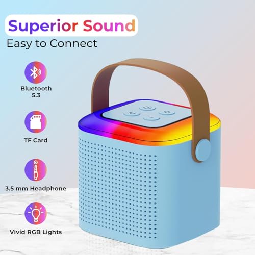 Image of Humble Karaoke Series Mini Bluetooth Wireless Karaoke Speaker with 2 Mics for Home Parties, Singing, Kids | RGB Lights (BT 5.3 /TF Card), and Type-C Charging Port - Sky Blue
