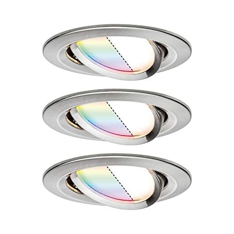 Paulmann 92965 Nova Plus LED Einbauleuchte Smart Home Zigbee Set rund schwenkbar 3x2,5W RGBW dimmbar Eisen gebürstet Spot Alu Zink 2700K Cover