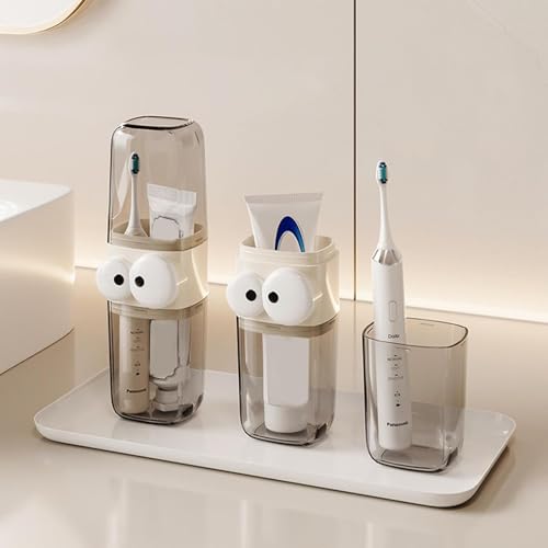 Image of Cartoon Transparent Toothbrush Holder with Storage Container - Dust-Proof, Travel-Friendly Case with 2 Cups Inside - Ideal for Camping, Picnic, Trip, Travel