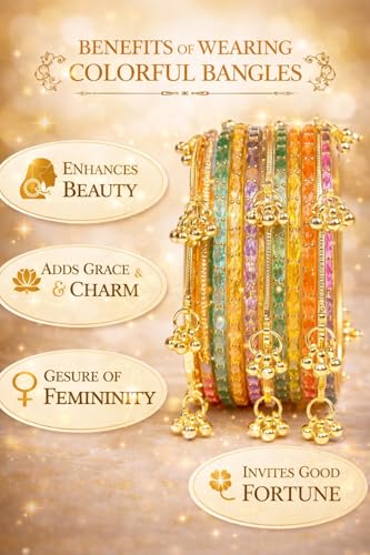 Image of Kaher Kashmiri Glass Bangle with gunghro Set for Women| Traditional, Fancy Glass Chudi Set for Festival, Wedding, and Party (Set Of 16)