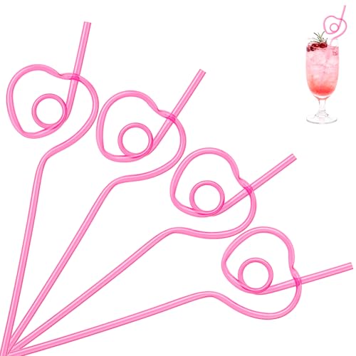 Soledea 12 Pcs Pink Heart Crazy Silly Straws for Kids &Adults,Reusable Plastic Loop Curly Drinking Straws for Valentines Day Gift Christmas Birthday Wedding Party Supplies Decoration