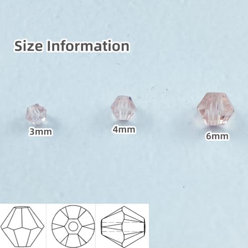 600pcs Bicone Crystal Beads 3mm Crystal Glass Faceted Beads for Necklace Bracelet Earrings DIY Jewelry Crafts Making Supplies(Light Pink)