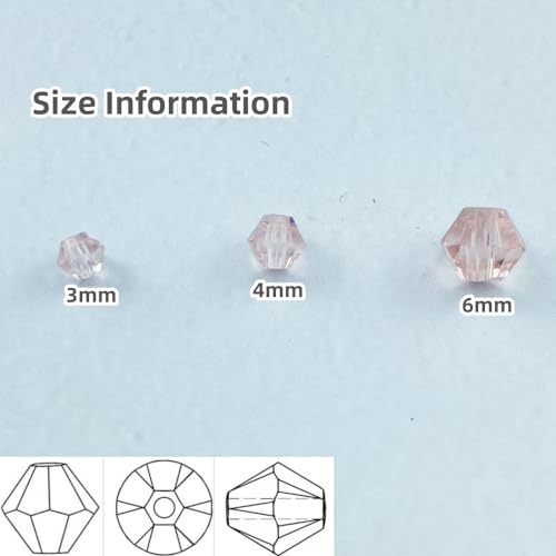 600pcs Bicone Crystal Beads 3mm Crystal Glass Faceted Beads for Necklace Bracelet Earrings DIY Jewelry Crafts Making Supplies(Light Pink)