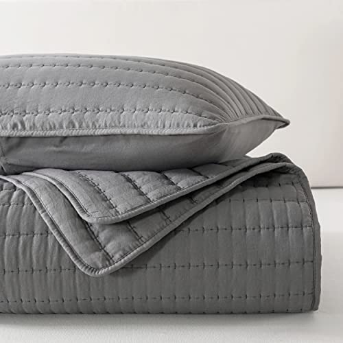 ROARINGWILD Dark Grey King Size Quilt Bedding Sets with Pillow Shams, Lightweight Soft Bedspread Coverlet, Quilted Blanket Thin Comforter Bed Cover for All Season, 3 Pieces, 104x90 inches