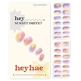 Heyhae Semi Cured Gel Nail Strips | No LED Lamp Needed | Marble, Pink, Spring | Easy Apply & Remove, Salon Quality | Includes 28 Strips, 1 Prep Pads, Nail File & Wooden Stick - Hey, Sunset Drive?