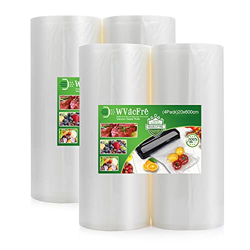 WVacFre 4 Rollos 20X600cm Rollo Bolsas Envasar al Vaci Vacio Alimentos Bolsas de Vacío de Alimentos,Bolsas para Envasar al Vacío Envasado al Vacío para Alimentos Sin BPA