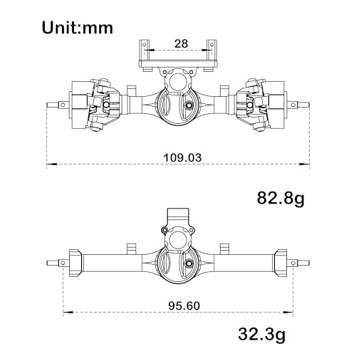 MEUS RACING 5mm ISO V2 SCX24 Axles with 3-Section CVD for Axial 1/24 SCX24 RC Crawler (Black)