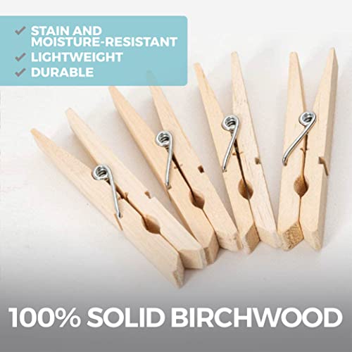 Home Genie Large Wooden Clothespins, 2.9", Natural Birchwood Rust And Moisture Resistant Clothes Pegs, Durable Wood Clothing Pins, Strong Grip, Laundry Clothesline, Bag Clips, Crafts, Photos, 25 Pack #TOP2