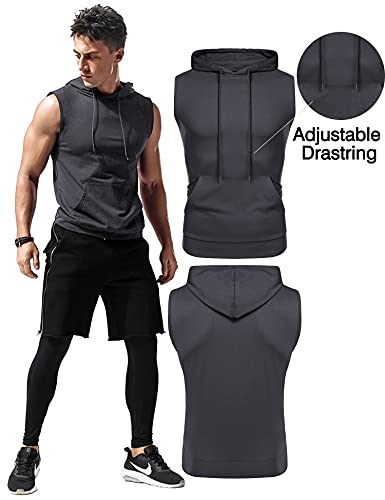 Image of Babioboa Men's Workout Hooded Tank Tops Sleeveless Gym Hoodies Bodybuilding Muscle Cut Off T-Shirts