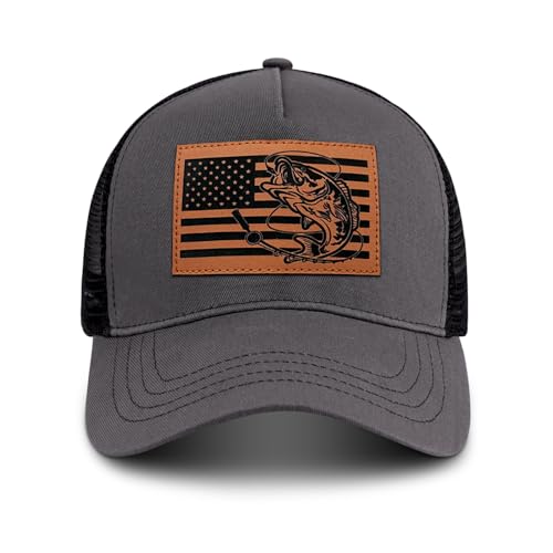 Image of Fishing Hat Fishing Gifts for Men, Bass Fish Flag Hats, Fishing Gear Accessories Stuff, Adjustable Fishing Trucker Hat