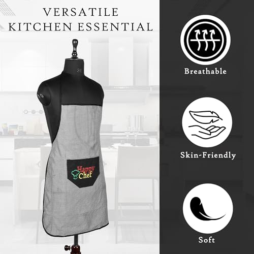 Image of Kuber Industries (Pack of 3) Kitchen Apron | Cooking Apron for Men | Waterproof Apron | Apron for Restaurant | Kitchen Dress for Women | Apron for Chef | Front Pocket | Barik Check | Black