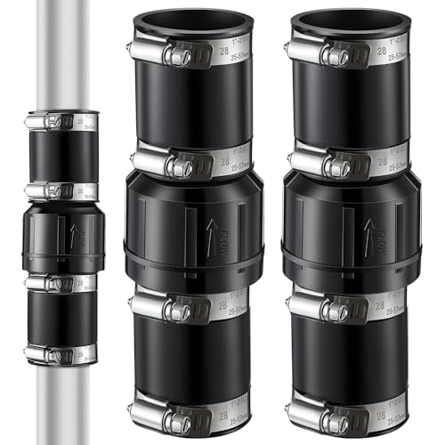 Threlaco 2 Pack Sump Pump Check Valve Fit 1-1/2 inch and 1-1/4 inch Pipe, Check Valve with 4 Pcs Stainless Steel Hose Clamps for Sump Pump Life Expectancy Increase