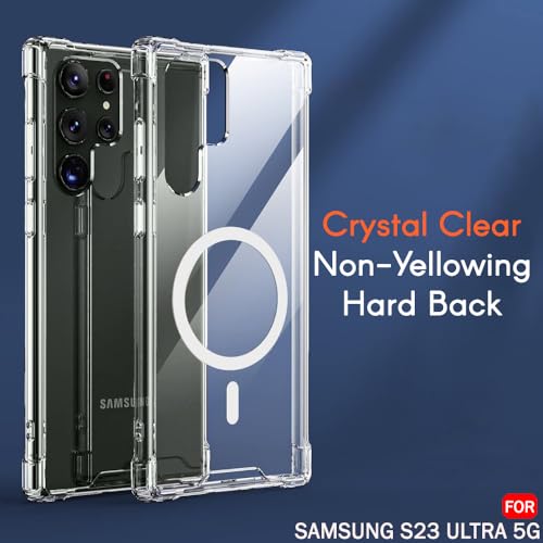 Image of TheGiftKart Shockproof Ultra-Hybrid Back Cover Case for Samsung Galaxy S23 Ultra 5G Compatible with MagSafe | 360 Protection |Crystal Clear Hard Back Cover for Samsung S23 Ultra (Transparent Bumper)