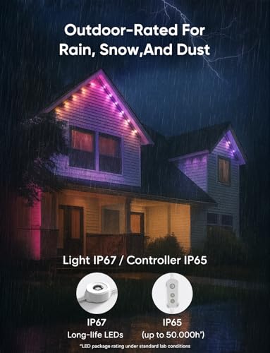 Smart Permanent Outdoor Lights, RGB with IC + White(6000K), Under-Eave Lighting, 100ft/72 LEDs/IP67 Light / IP65 Controller, 111+ Scenes, Music Sync, Alexa/Google, Wi-Fi/Voice/Remote Control - Image 6