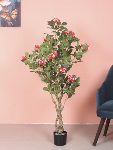 Image of Artificial Pink Bougainvillea Plant with Pot - 4.2 Feet | Realistic Plant - Trees - Flowers | Indoor Tropical | Home - Shop - Office | Gifting - Decor - Ambience - Durable | No Maintenance