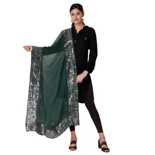 Mousseline de soie femme verte double miroir brodé style dupatta 1053